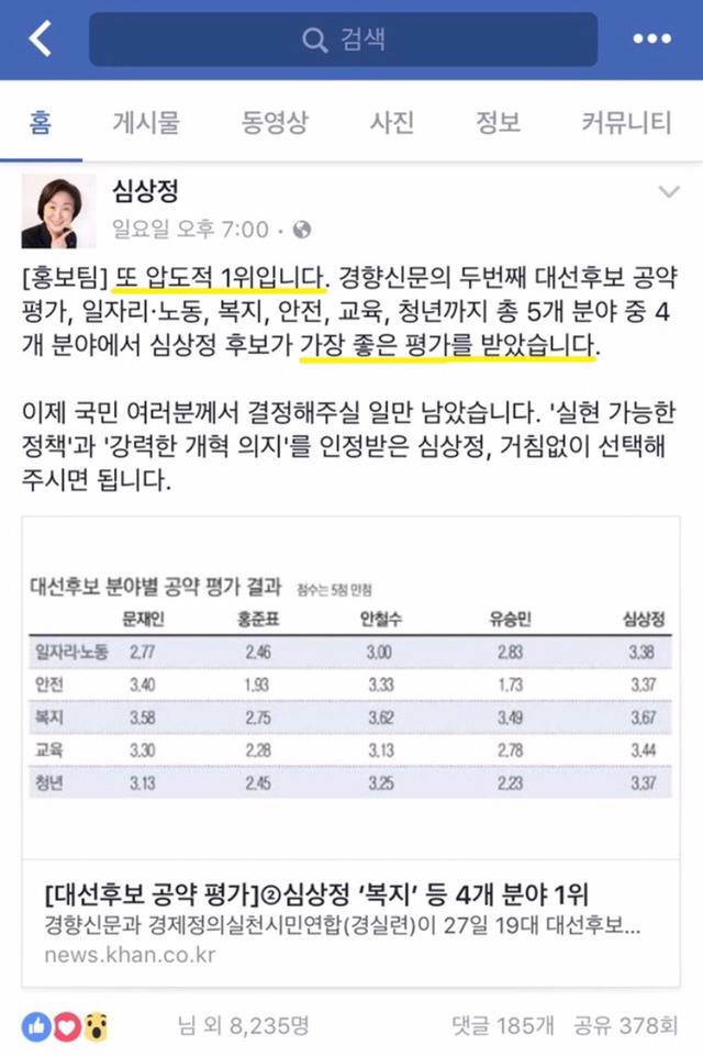 페북에서 심상정 지지자가 문재인 지지자보다 많은 이유 | 인스티즈