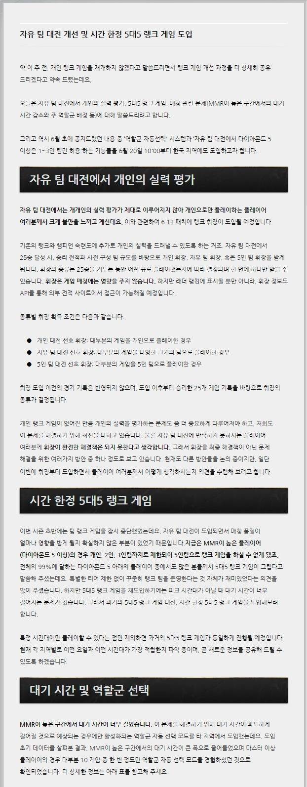 [LOL] 자유 팀 대전 개선 및 시간 한정 5대5 랭크 게임 도입 | 인스티즈