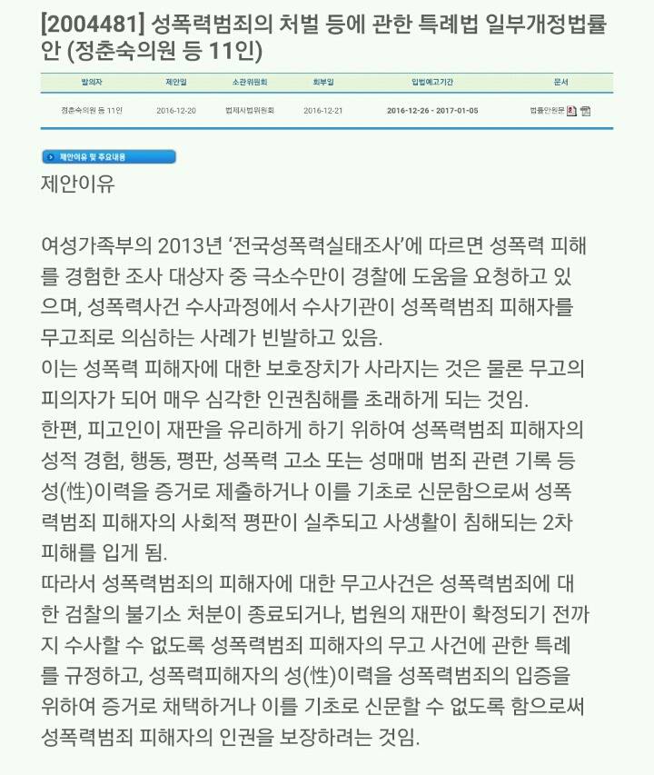 더민주 정춘숙 의원이 대표발의한 성폭력범죄 처벌 특례법 개정안 | 인스티즈