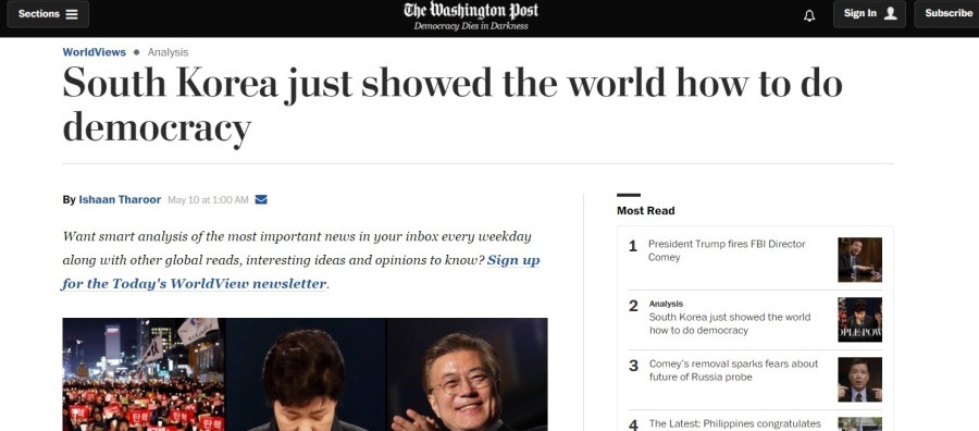 워싱턴포스트 "한국은 세계에 민주주의를 어떻게 하는지 보여줬다.".jpg | 인스티즈