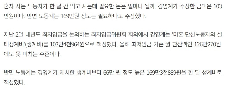 103만이면 한달 먹고 산다는 경영계 | 인스티즈