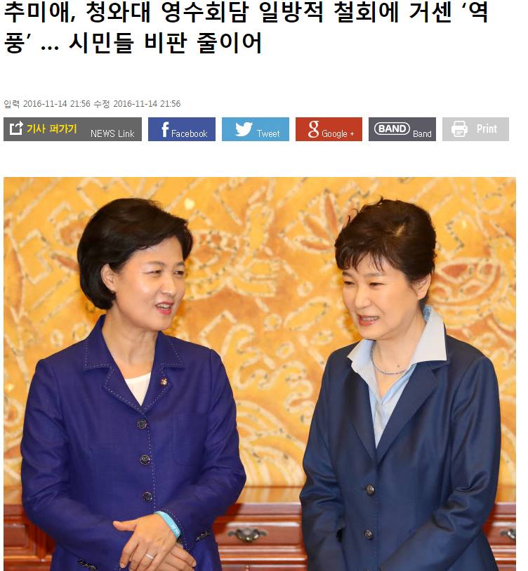 추미애,청와대 영수회담 일방적 철회에 거센 역풍..시민들 비판 줄이어 | 인스티즈