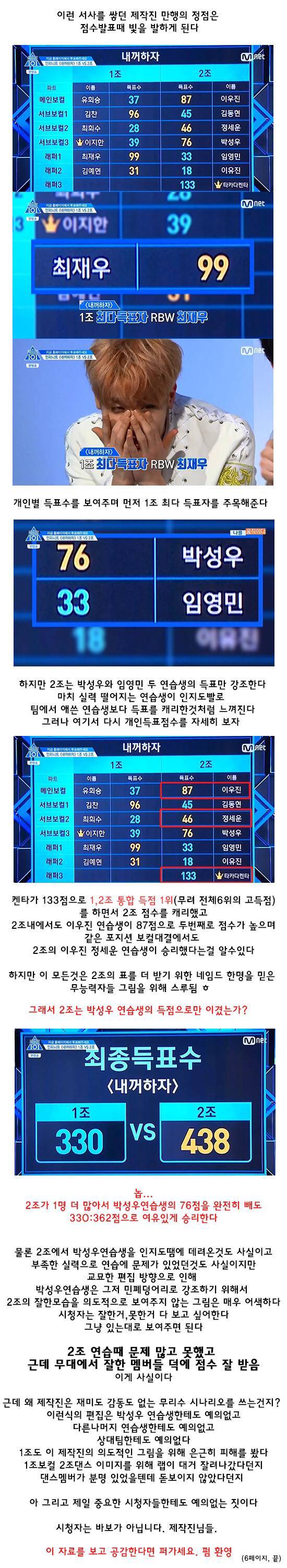 [프로듀스101] 교묘한 편집으로 실력 너프당한 내꺼하자 2조 | 인스티즈