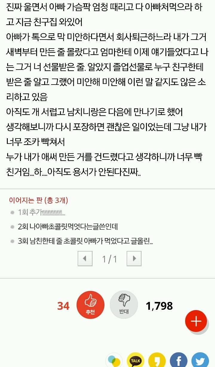 남친한테 줄 초콜릿 아빠가 다 처먹엇어 | 인스티즈