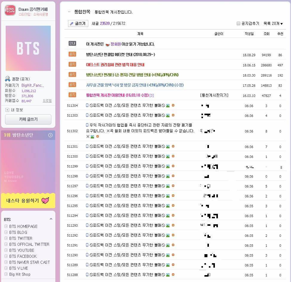 그림으로 보는 현재 BTS 공식 팬 카페 상황~! | 인스티즈