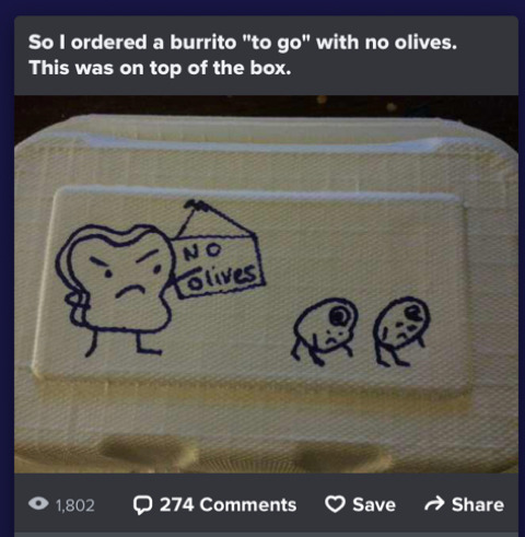 올리브 빼달라고 했더니 박스에 이렇게 쓰여있었어 | 인스티즈