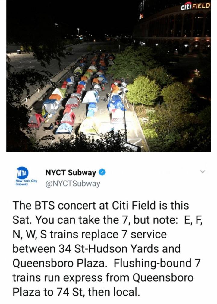 방탄소년단 콘서트 때문에 뉴욕 지하철 운행 변경 | 인스티즈