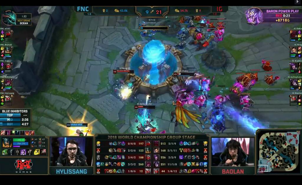 [LOL] 2018 롤드컵 그룹 스테이지 / 대회 셋째날 3경기,"FNC(유럽) vs IG(중국)"- 경기결과 | 인스티즈