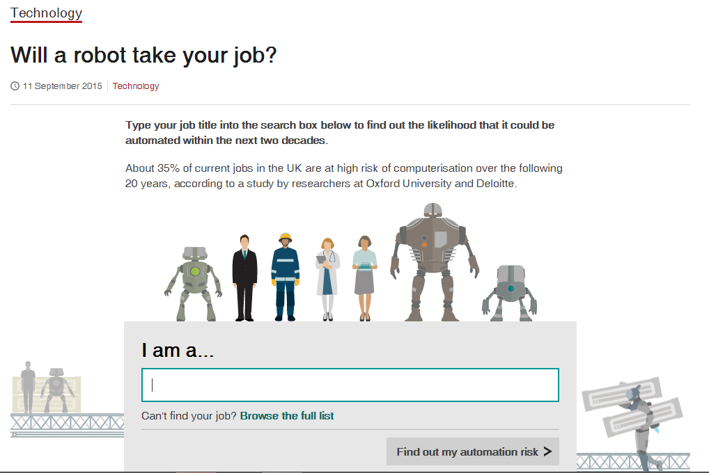 BBC에서 내직업을 입력하면 20년안에 사라질지 여부를 알려준대!(로봇대체) | 인스티즈