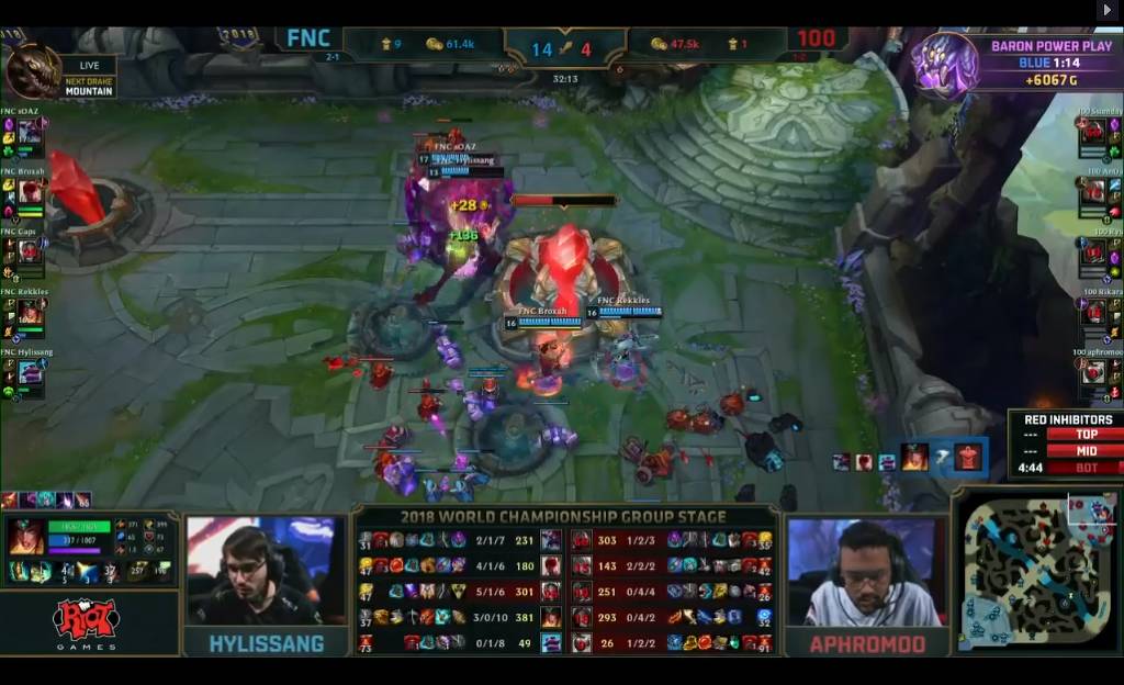 [LOL] 2018 롤드컵 그룹 스테이지 / 대회 8일차 1경기,"FNC(유럽) vs 100(북미)"- 경기결과 | 인스티즈