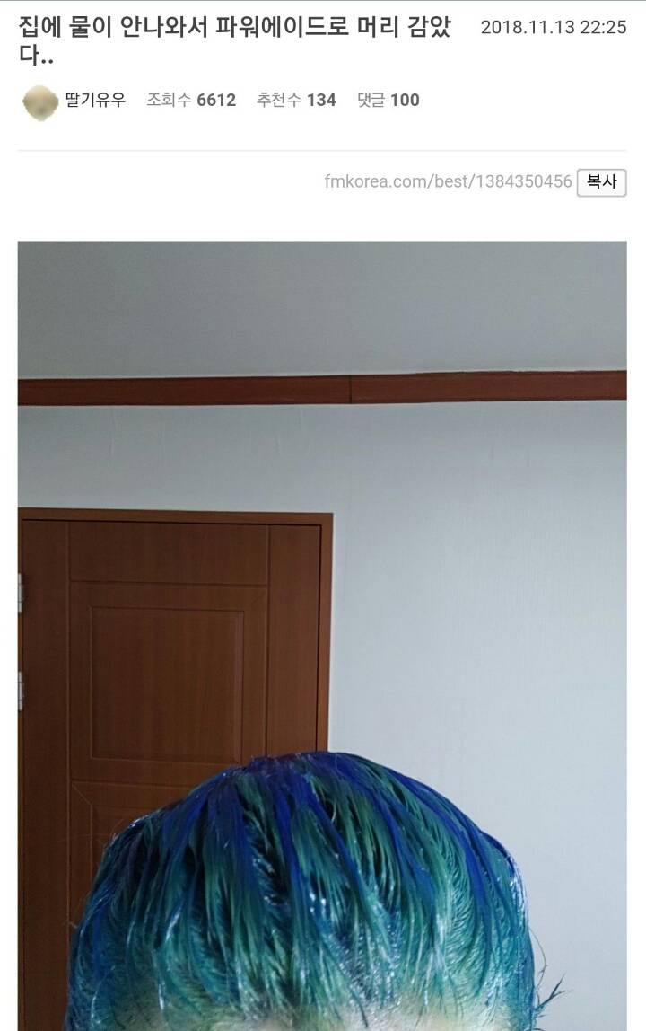 집에 물이 안나와서 파워에이드로 머리 감았다 | 인스티즈