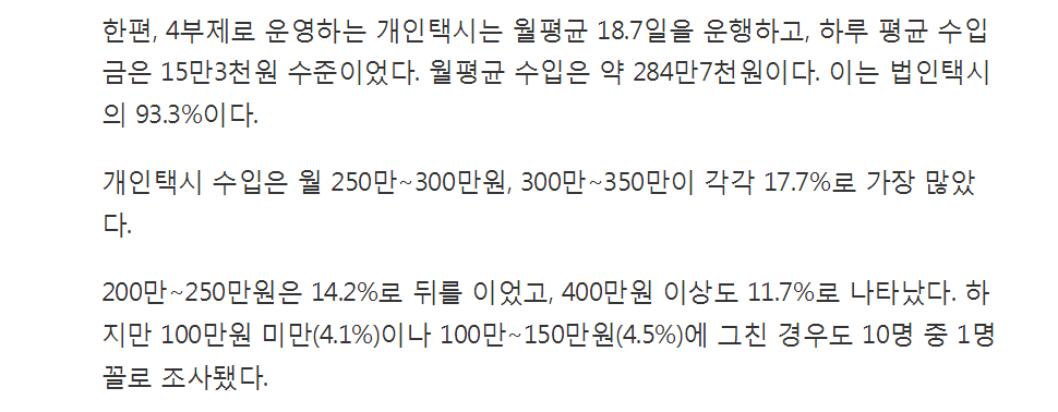 서울 개인택시 한달 평균 250만∼350만원 번다 | 인스티즈