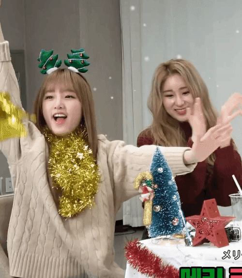 [아이즈원] 예나가 트리 떨어뜨려서 놀라는 채연.gif | 인스티즈