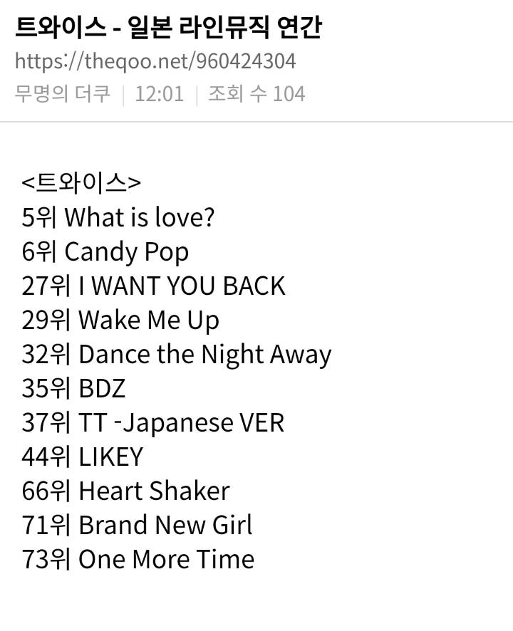 2018 일본 라인 뮤직 연간 차트 근황 ㄷㄷ (feat 트와이스 폭격) | 인스티즈