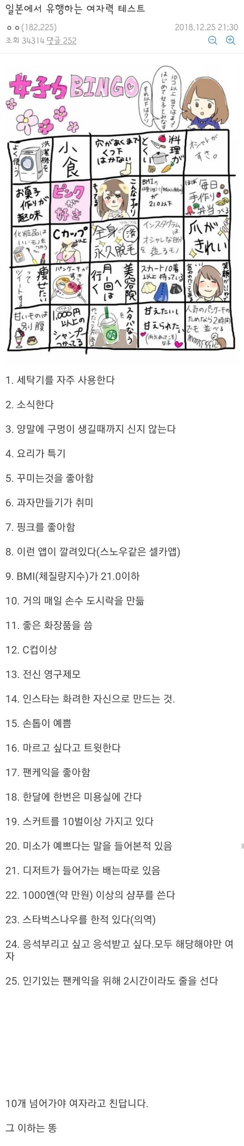 일본에서 유행하는 여자력 테스트.jpg | 인스티즈