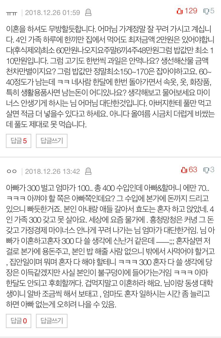 4인 가구 생활비 이정도면 심각한 건가요? | 인스티즈