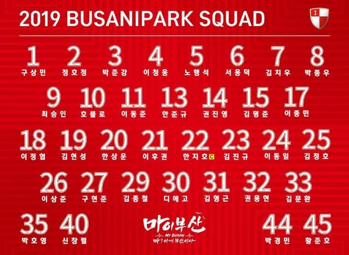  부산, 2019시즌 선수단 등번호 | 인스티즈