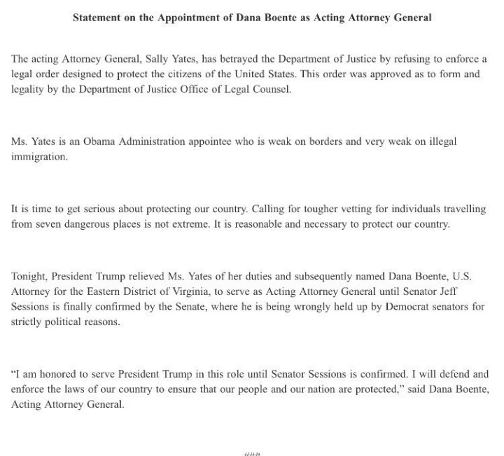 트럼프가 법무장관대행을 경질하며 발표한 백악관 성명서.jpg | 인스티즈