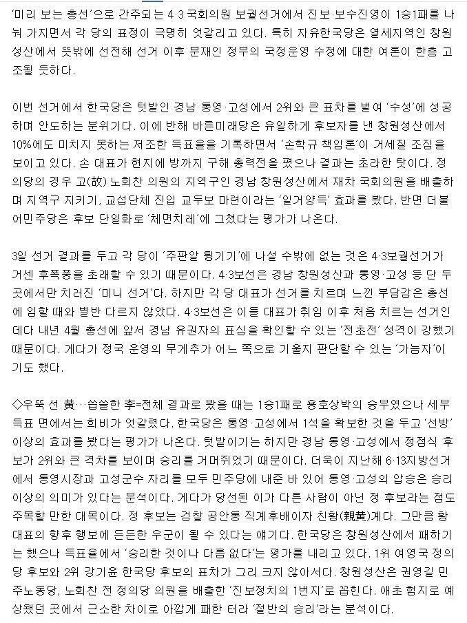 [4·3보선] 범여 vs 한국당 1승1패...민심은 文정부 꾸짖었다 | 인스티즈
