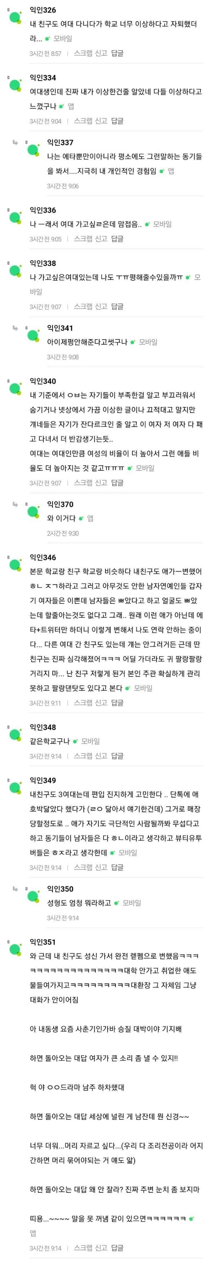 살기힘들다는 요즘 여대 분위기 | 인스티즈