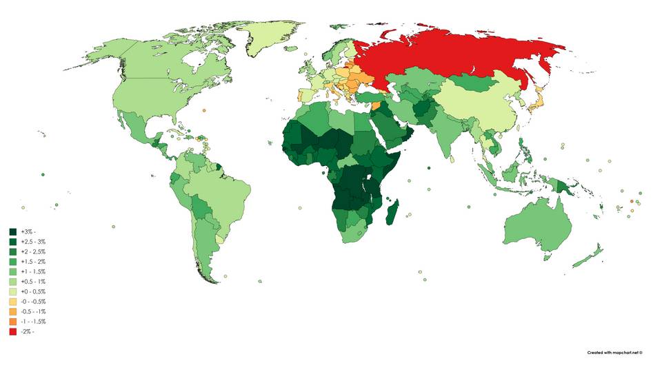 작년 세계 인구증가율 지도 | 인스티즈