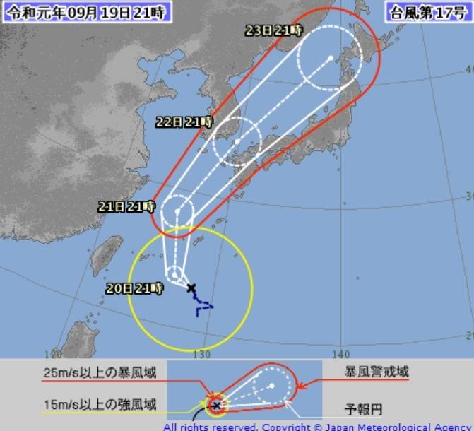 제 17호 태풍 타파 예상 진로...한국, 미국, 일본 - 대한해협➡️동해➡️삿포로 부근 소멸 + 최대풍속 초속 18m/s, 순간최대풍속 25m/s (9.19 22:00) | 인스티즈