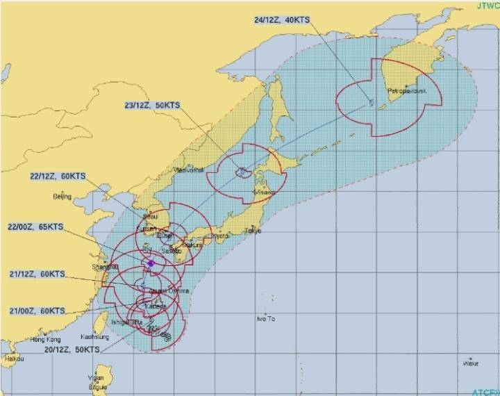 제 17호 태풍 타파 예상 진로...미국 - 대한해협➡️삿포로 부근 해상/일본 - 부산 먼바다 통과 + 최대풍속 초속 30m/s, 순간최대풍속 40m/s (9.21 00:45) | 인스티즈