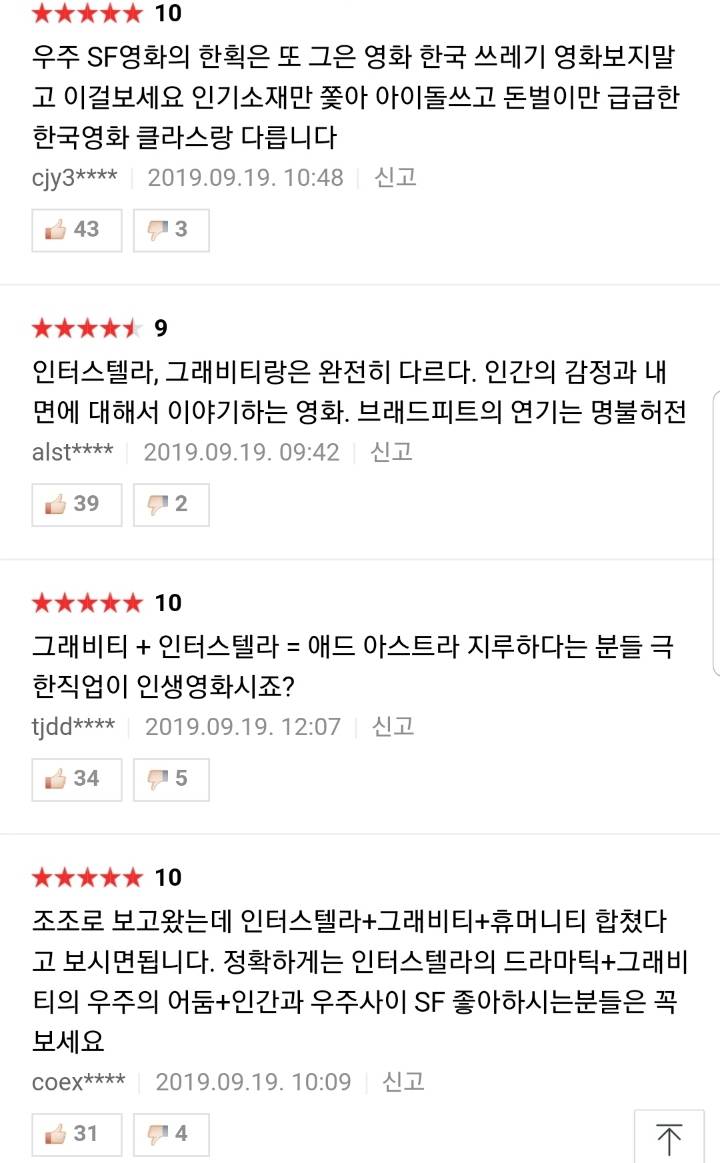 오늘 개봉한 애드 아스트라 네티즌 평점 | 인스티즈