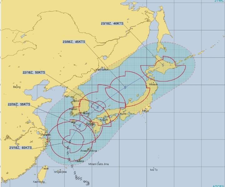 제 17호 태풍 타파 예상 진로...한국, 미국, 일본 - 대한해협 통과 + 최대풍속 초속 35m/s, 순간최대풍속 45m/s (9.22 10:00) | 인스티즈