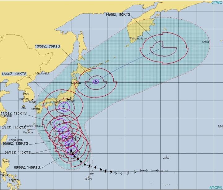 제 19호 태풍 하기비스 예상 진로...한국, 미국, 일본 - 도쿄 관통 + 중심기압 915hpa, 최대풍속 초속 55m/s, 최대순간풍속 75m/s (10.9 22:00) | 인스티즈
