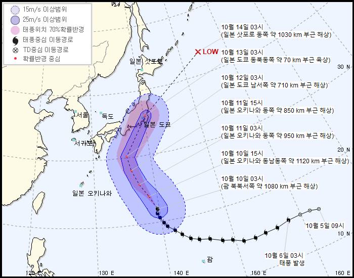 19호 태풍 하기비스 예상 진로(기상청 04시) | 인스티즈