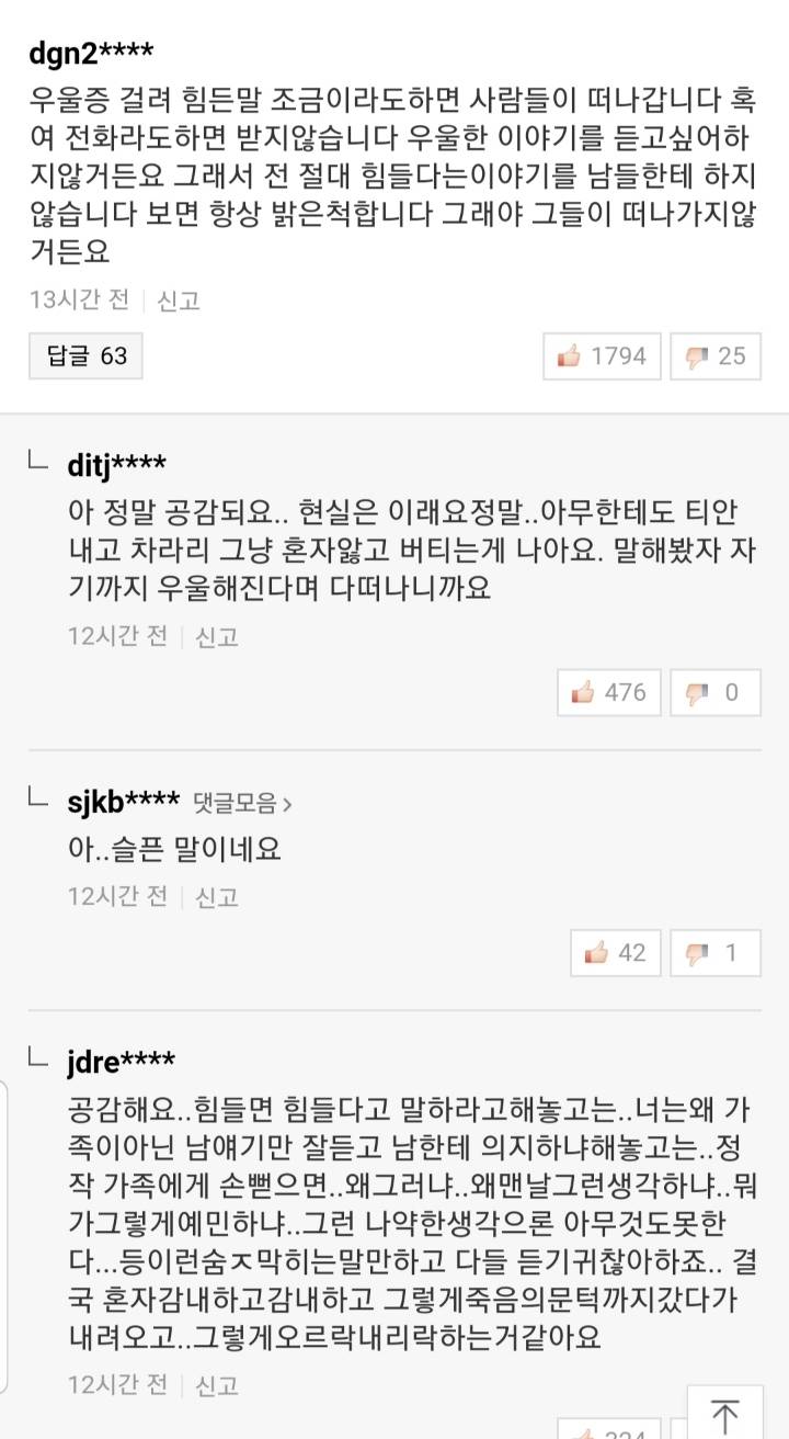 많은 생각을 하게 되는 우울증에 대한 댓글들.. | 인스티즈