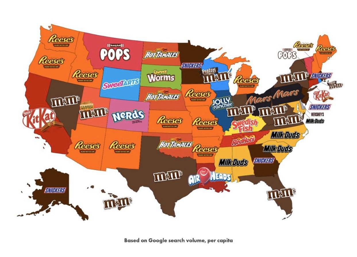 미국 각 주마다 할로윈데이에 가장 구글링 많이 한 캔디 브랜드 | 인스티즈