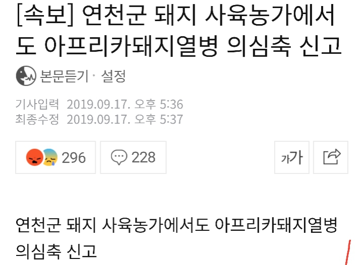 연천군 돼지 사육농가에서도 아프리카돼지열병 의심축 신고 | 인스티즈