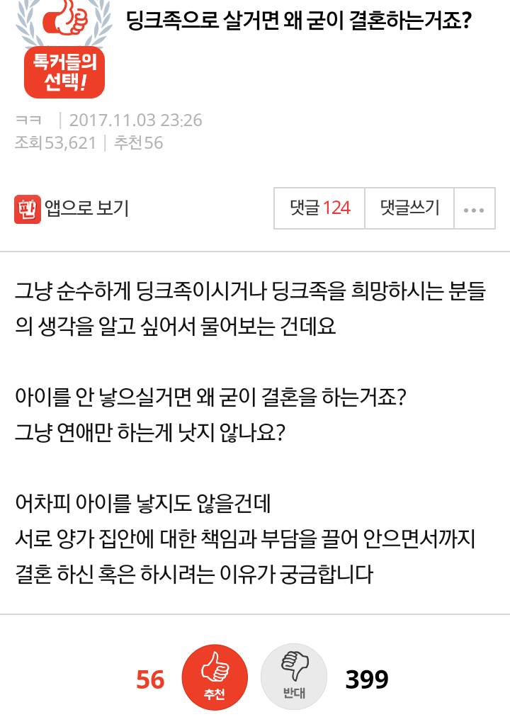 사람들이 은근히 많이들 생각하는 애안낳을거면 왜 결혼하니?라는 의견 | 인스티즈