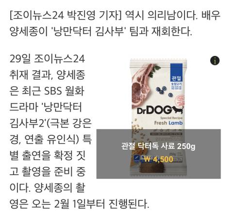 [단독] 양세종, '낭만닥터 김사부2' 특별 출연 확정…최강 의리남 | 인스티즈
