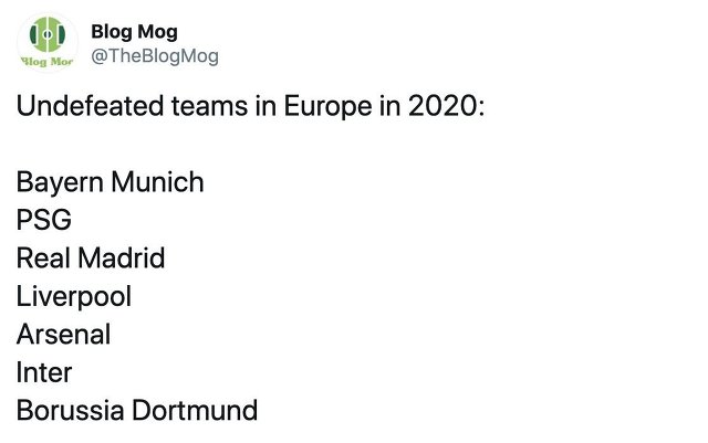 [SNS] 2020년 들어서 유럽에서 패배하지 않은 팀들 | 인스티즈