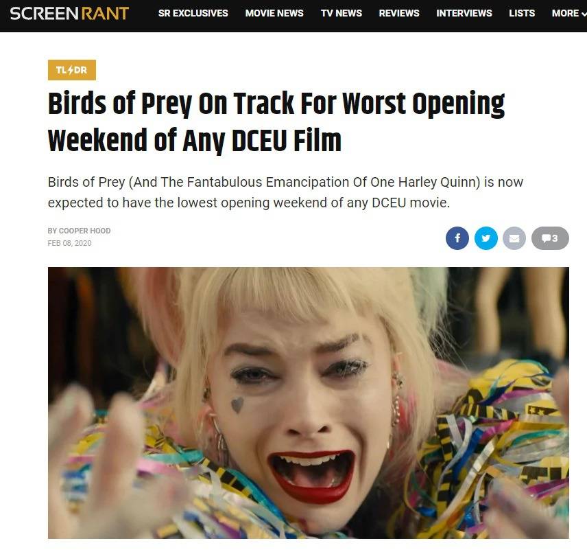 버즈 오브 프레이 북미 박스오피스 상황 | 인스티즈