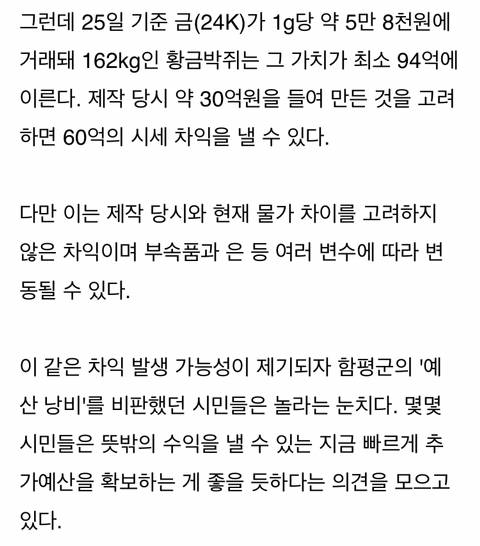 만들 때 욕 잔뜩 먹었는데 금값 올라 60억 시세차익 보고 있는 전라도 '황금박쥐' | 인스티즈