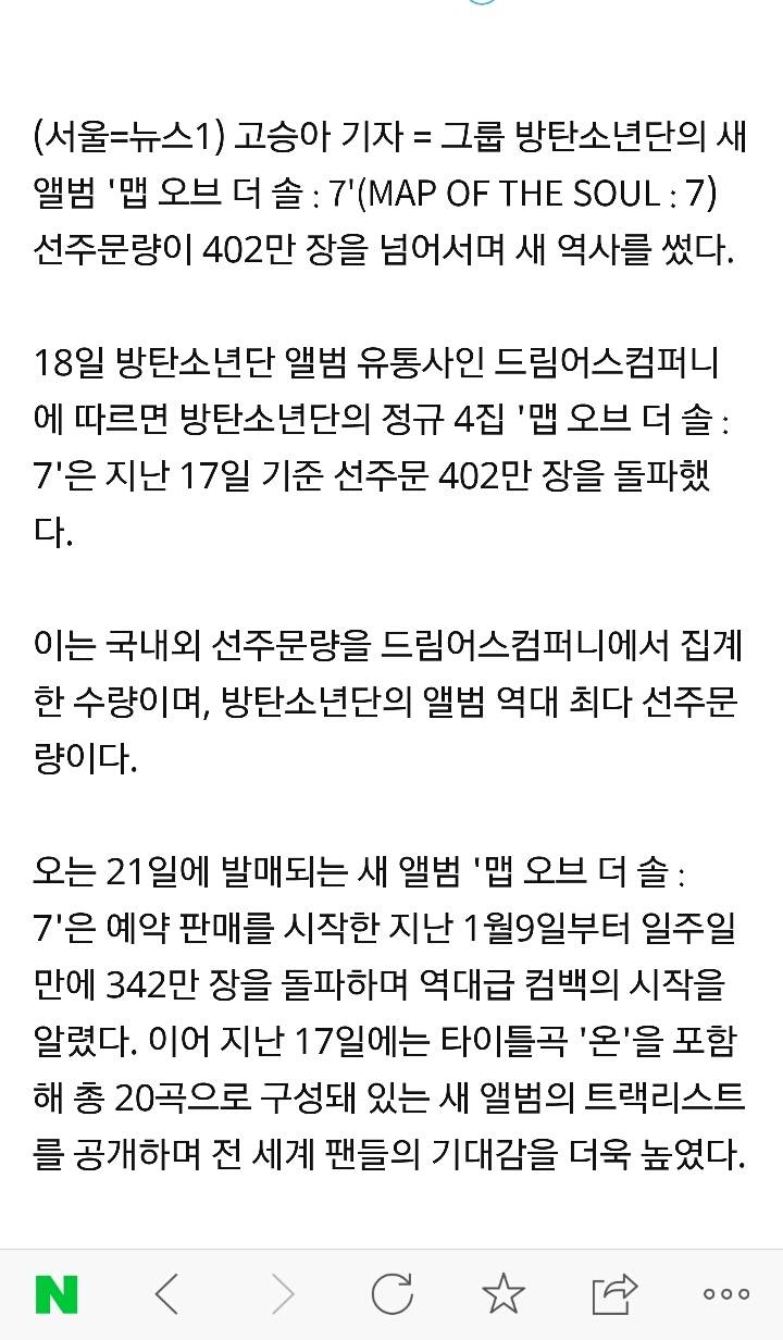 방탄소년단 정규 4집 선주문 402만장 돌파…새 역사 | 인스티즈