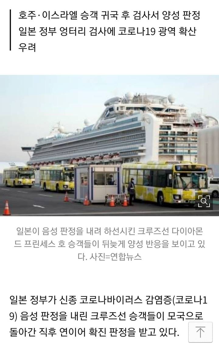 일본이 코로나19 '음성' 판정한 크루즈 승객, 귀국하니 '양성' | 인스티즈