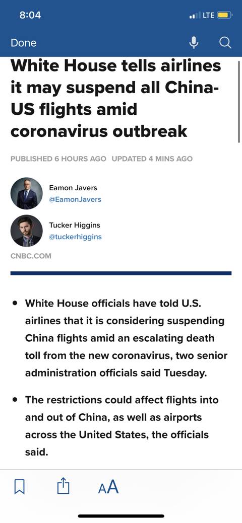 백악관 모든 중국-미국 항공노선 중단 검토 | 인스티즈