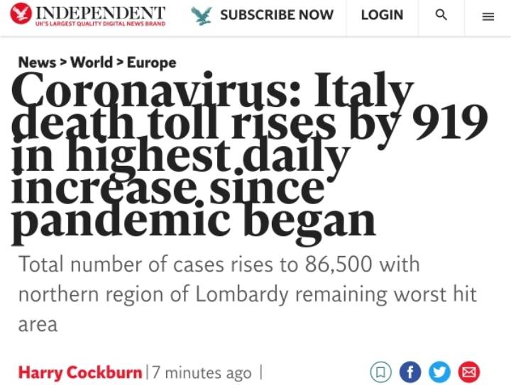 이탈리아 코로나 919명 사망 (총 9134명 사망) | 인스티즈