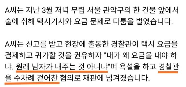 술 취해 택시 요금 안 내고 경찰 폭행한 30대 여성 벌금 500만원 | 인스티즈