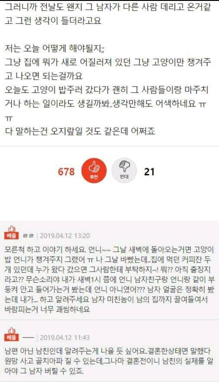 옆집에게 바람피는걸 알려줘야하나요 | 인스티즈