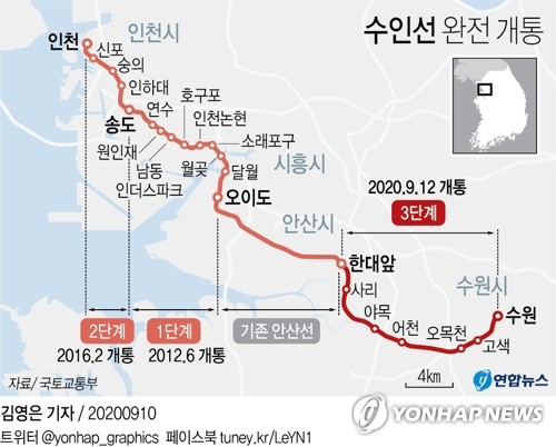 수원∼인천 25년 만에 광역철도 연결... 오늘부터 수인선 전 구간 운행시작 | 인스티즈