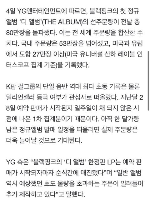 블랙핑크, 첫 정규앨범 선주문량 80만장 육박 [공식] | 인스티즈