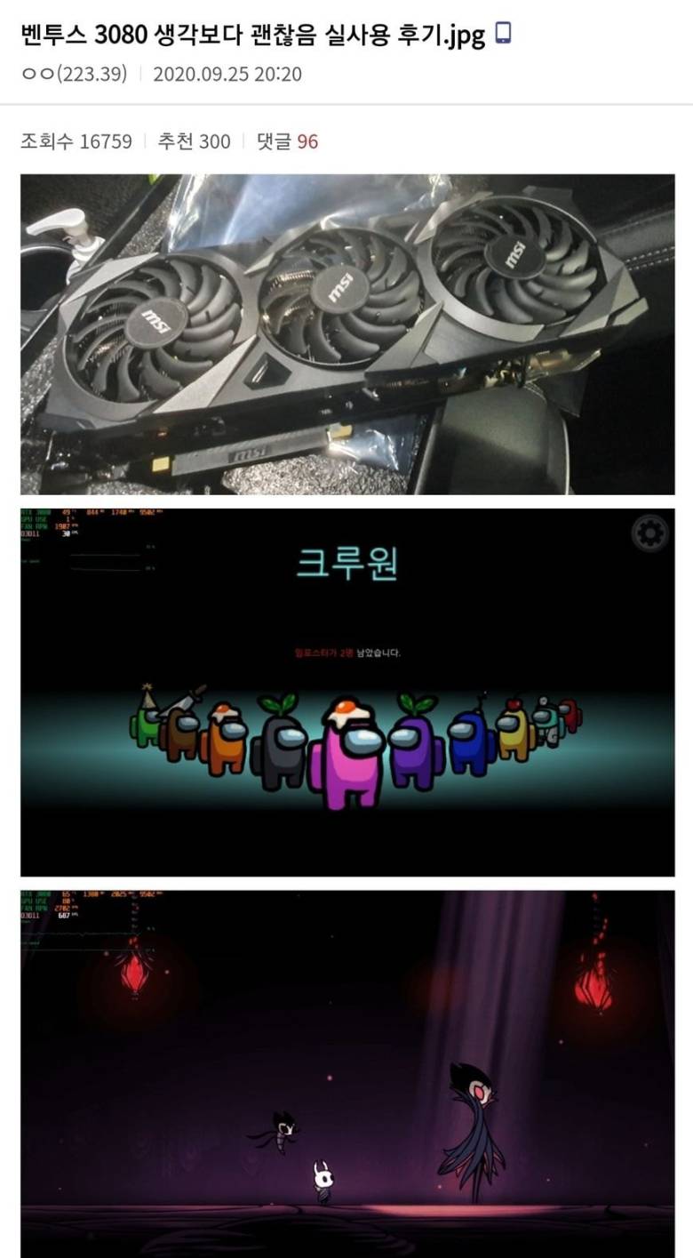 디씨인의 3080글카 후기 | 인스티즈