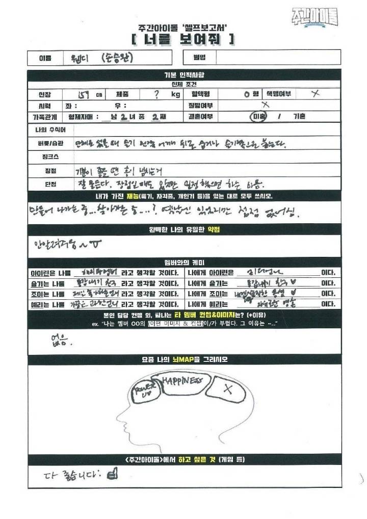 주간아이돌 레드벨벳의 자기소개서 | 인스티즈