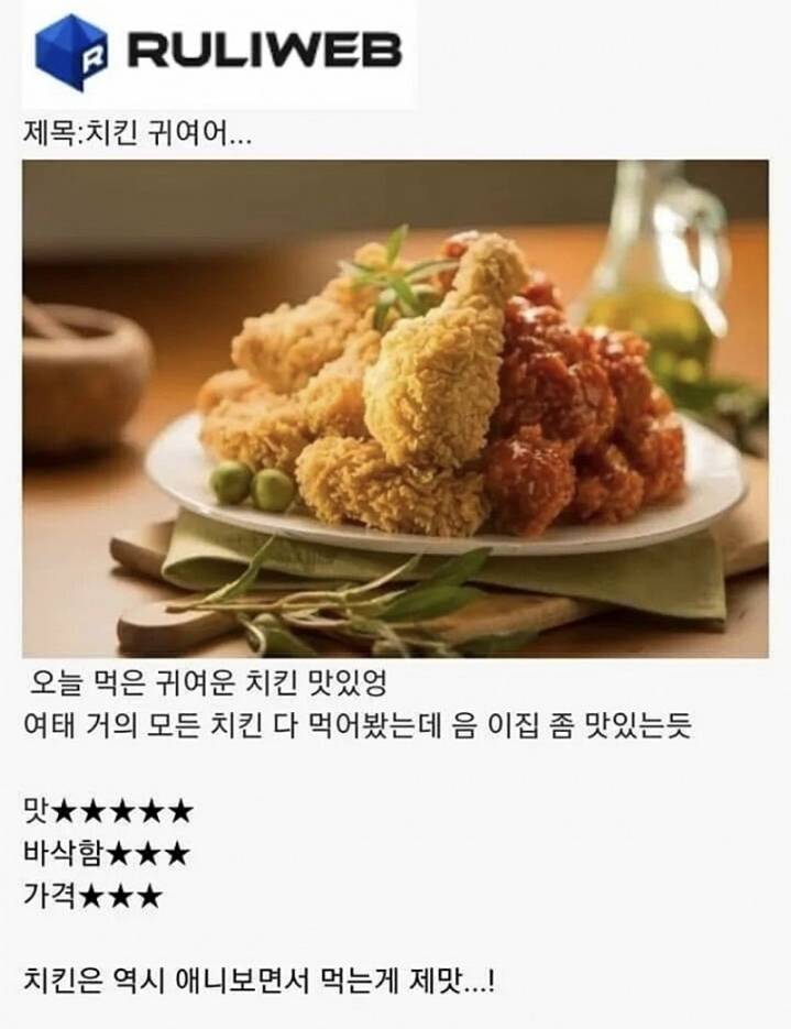 커뮤니티별 치킨 시켰을때 쓰는글.jpg | 인스티즈